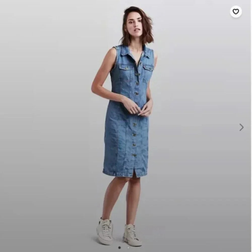 NWT LEVI'S BLACK Short 100% Cotton Collared Mini Dress Size S